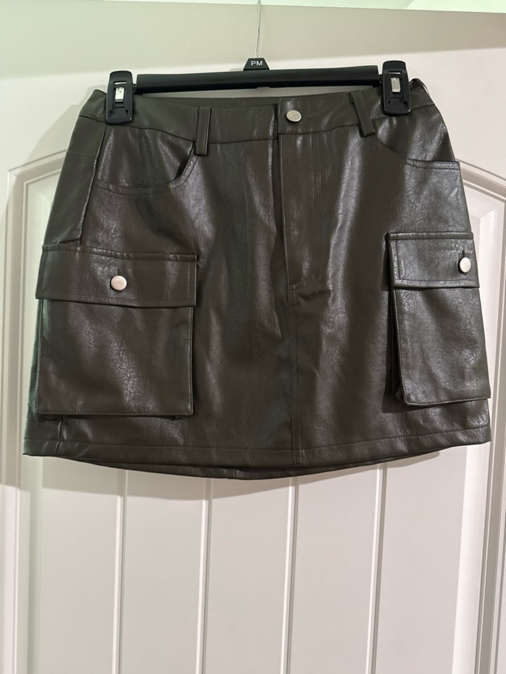 Faux Leather Cargo Mini Skirt - Olive Green
